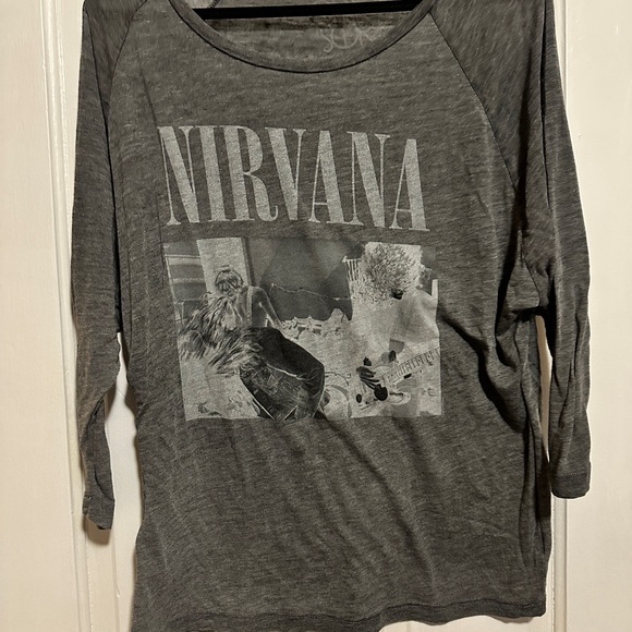 Tops - Gray Nirvana Graphic Long Sleeve Shirt